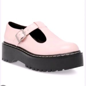 Pink patent mary jane platforms